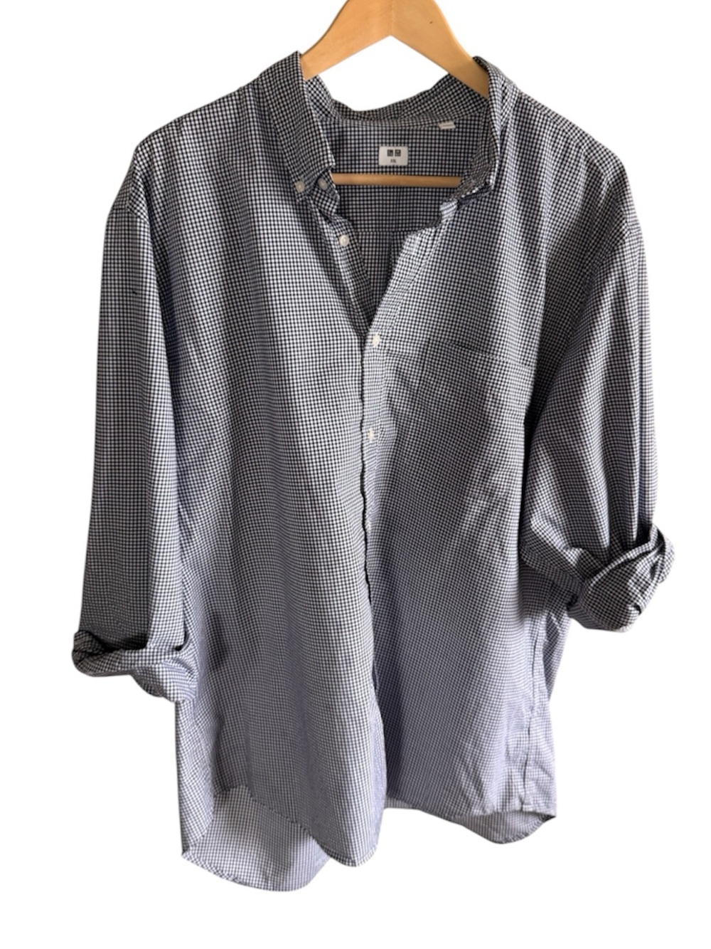 Uniqlo Men's Navy & White Cotton Checkered Button-Down Collared Shirt XXL